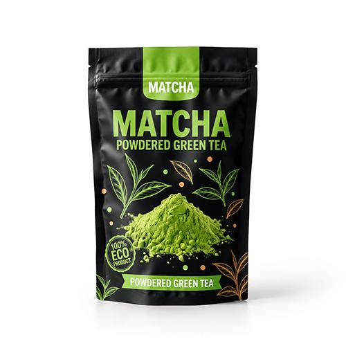 Custom Eco-Friendly Organic Matte Black Matcha Tea Packaging Pouch