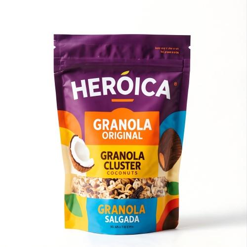 Custom Granola Packaging Bag Stand Up Pouch with Zipper for Cereal, Oatmeal & Healthy Snacks